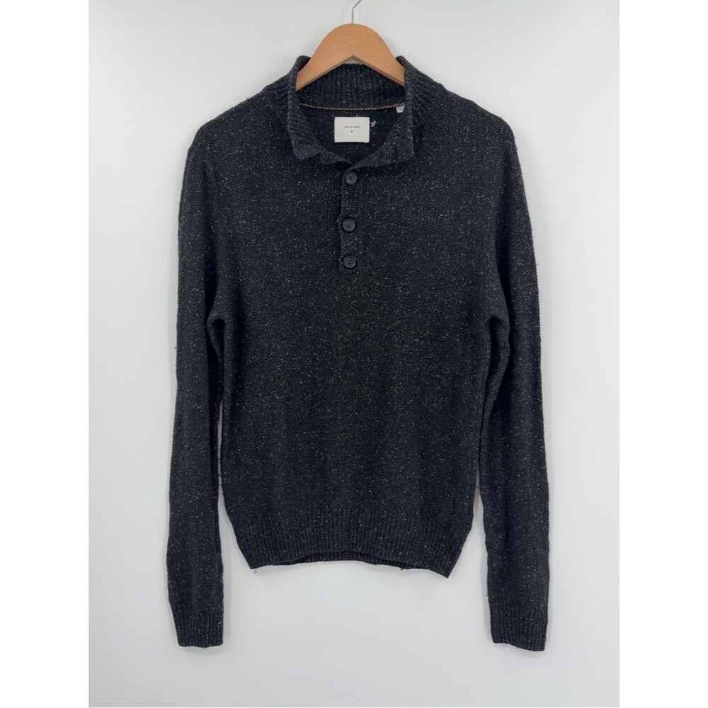 Billy Reid Cotton Silk Wool Blend Henley Sweater | Charcoal Speckle | Medium